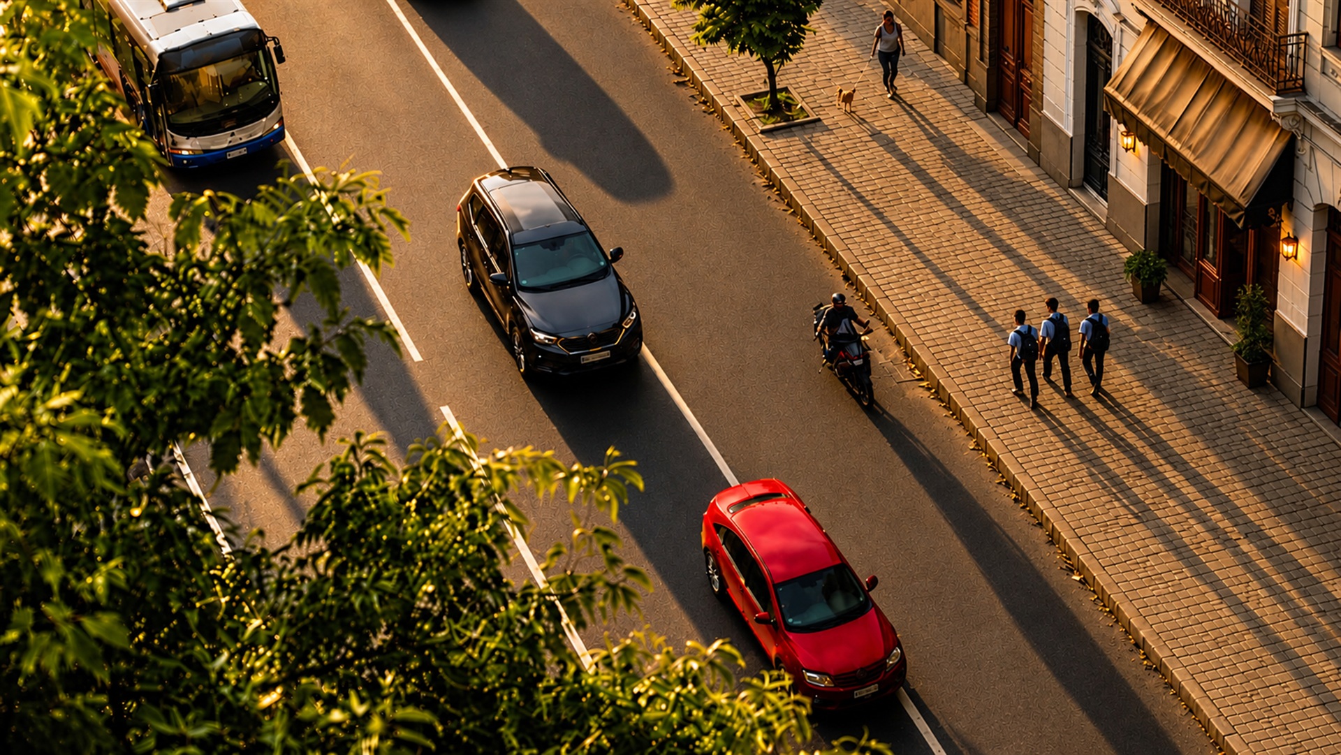 Vista aérea de una calle con autos